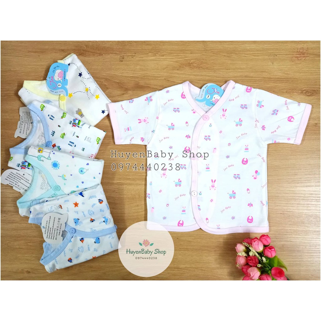 (Hàng loại 1) Áo sơ sinh ngắn tay Cài Xéo Họa Tiết JOU, chất vải cotton 100% cao cấp mềm, mịn, thoáng mát