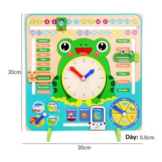 Đồng hồ gỗ con ếch xanh lịch đa năng 7 trong 1 học Tiếng Anh cho trẻ đồ chơi an toàn cho bé TS Kids Shop