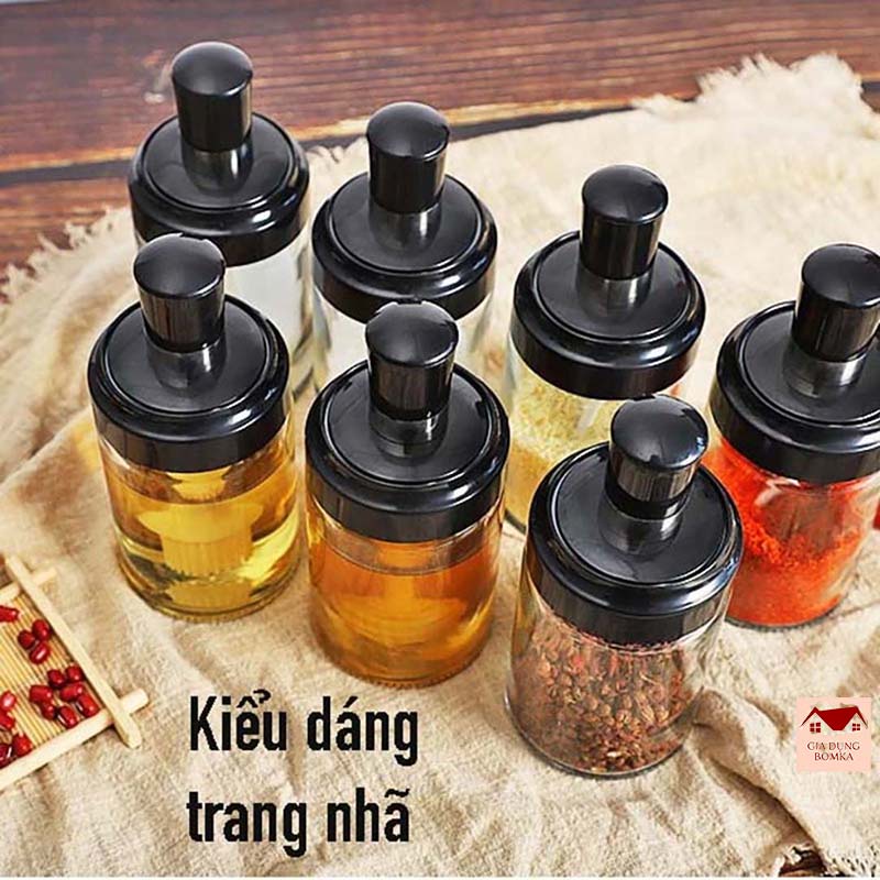 Hũ Đựng Gia Vị Kèm Muỗng️ thủy tinh trong suốt giúp bạn dễ dàng phân biệt các loại gia vị [HỦ GIA VỊ]