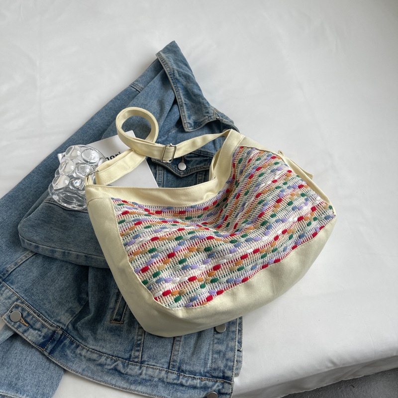 Túi Xách Vải Dệt Màu Sắc Tương Phản Cỡ Lớn 2022 Thời Trang Mùa Hè Phong Cách Hàn Quốc Cho Nữ