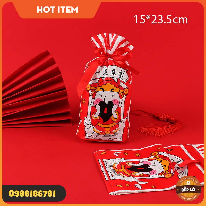 Túi Zip Tết - Túi Kẹo Nougat Tết - Túi Bánh Quy Tết -Túi Dây Rút Mèo May Mắn - Túi Đựng Bánh Kẹo