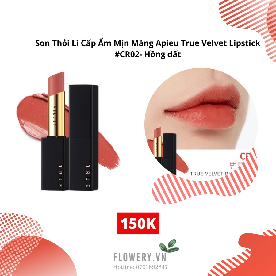 [CHÍNH HÃNG] Son thỏi lì cấp ẩm nhịn màng Apieu True Velvet Lipstick #RD02