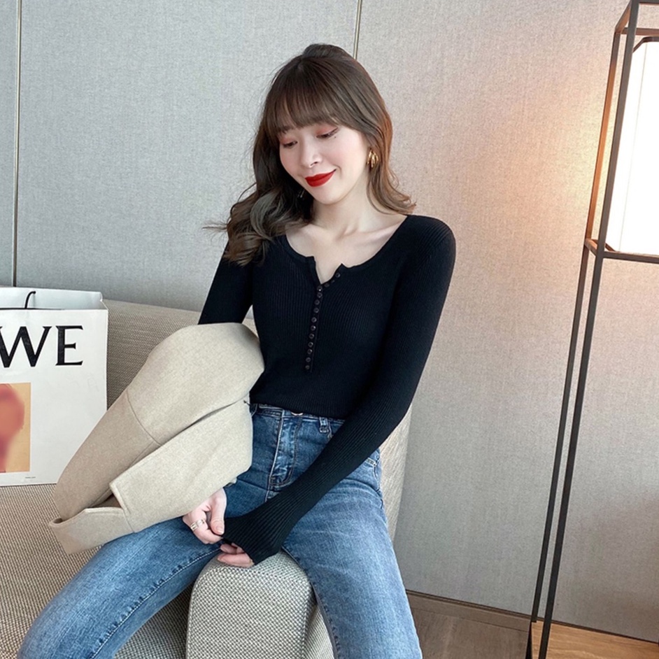 Áo dệt kim ZHELIHANGFEI cổ chữ V dáng ôm thời trang mùa thu quyến rũ cho nữ