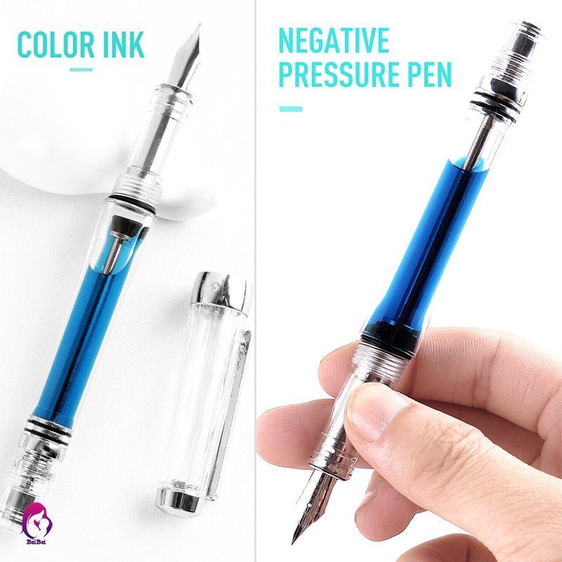 Transparent Piston Fountain Pen Clear Ink Pen EF F Nib Extra Fine Large Capacity Writing