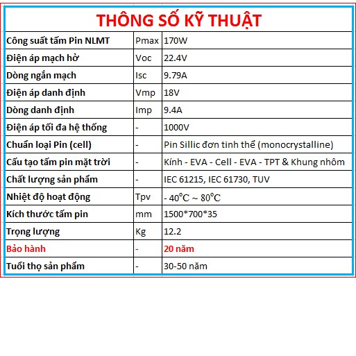 Tấm Pin năng lượng mặt trời đơn tinh thể Mono 170W tặng điều khiển sạc PWM (sạc cho hệ acquy 12V/24V) + Jack đơn MC4