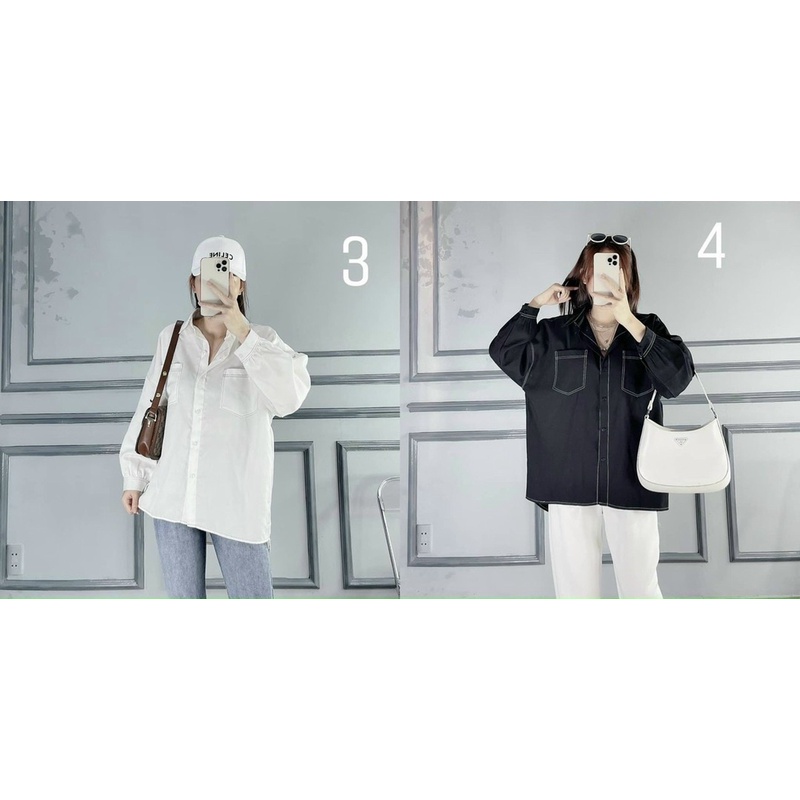 ÁO SƠ MI DÀI TAY TRẮNG ĐEN VIỀN CHỈ NỔI CHO NỮ, Sơ mi tay bo đỏ trắng