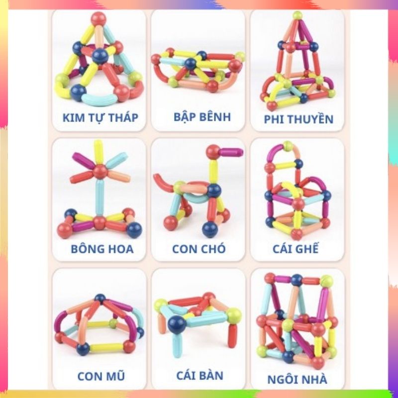 Bộ đồ chơi xếp hình nam châm cho bé, ghép hình nam châm, chất liệu nhựa nguyên sinh ABS cao cấp