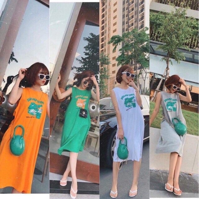 ĐẦM tay hến dáng dài 96cm chất cotton in hình CÁ SẤU [vaysuong] | BigBuy360 - bigbuy360.vn