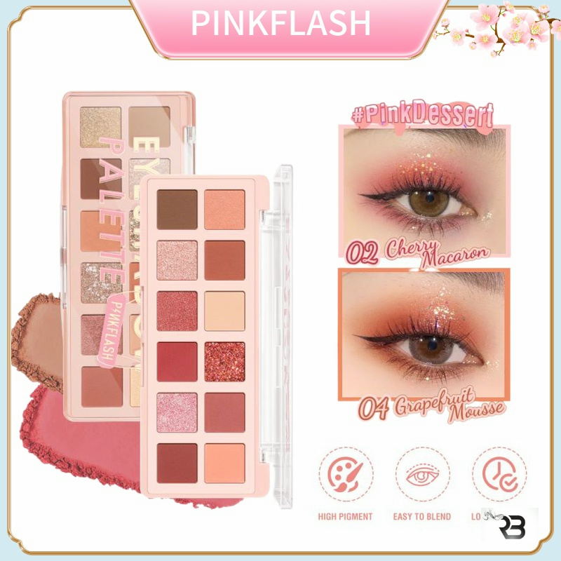 PF-E15 Bảng phấn mắt PINKFLASH PinkDessert độ lên màu cao nhũ ánh kim lâu trôi trang điểm đa năng 100g