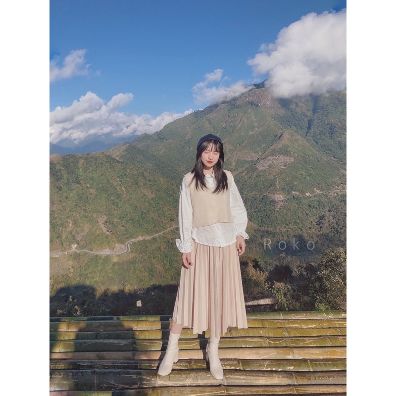 ÁO SM CỔ XẾP - GILE TRƠN - CHÂN VÁY XẾP LY CẠP CHUN NHỎ KEM | BigBuy360 - bigbuy360.vn