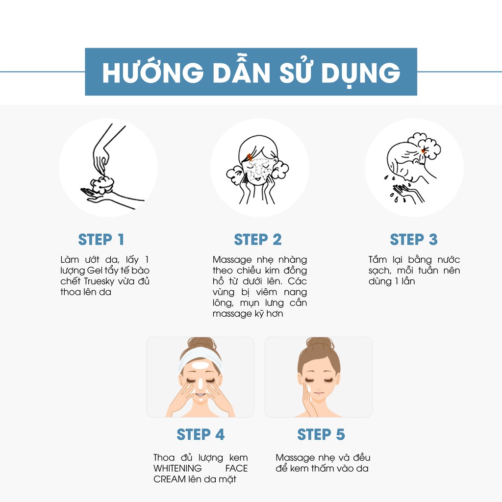 Bộ làm sạch và dưỡng trắng da mặt Truesky gồm 1 kem dưỡng trắng da mặt 20g + 1 tẩy tế bào chết da mặt 50g | BigBuy360 - bigbuy360.vn