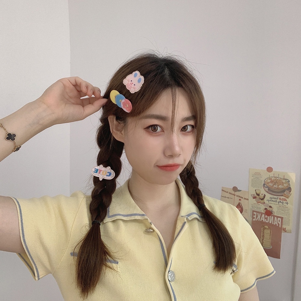 Bộ Kẹp Tóc Bằng Acrylic Hình Thỏ / Hoa / Đám Mây Kiểu Hàn Quốc Ngọt Ngào Cho Bé Gái
