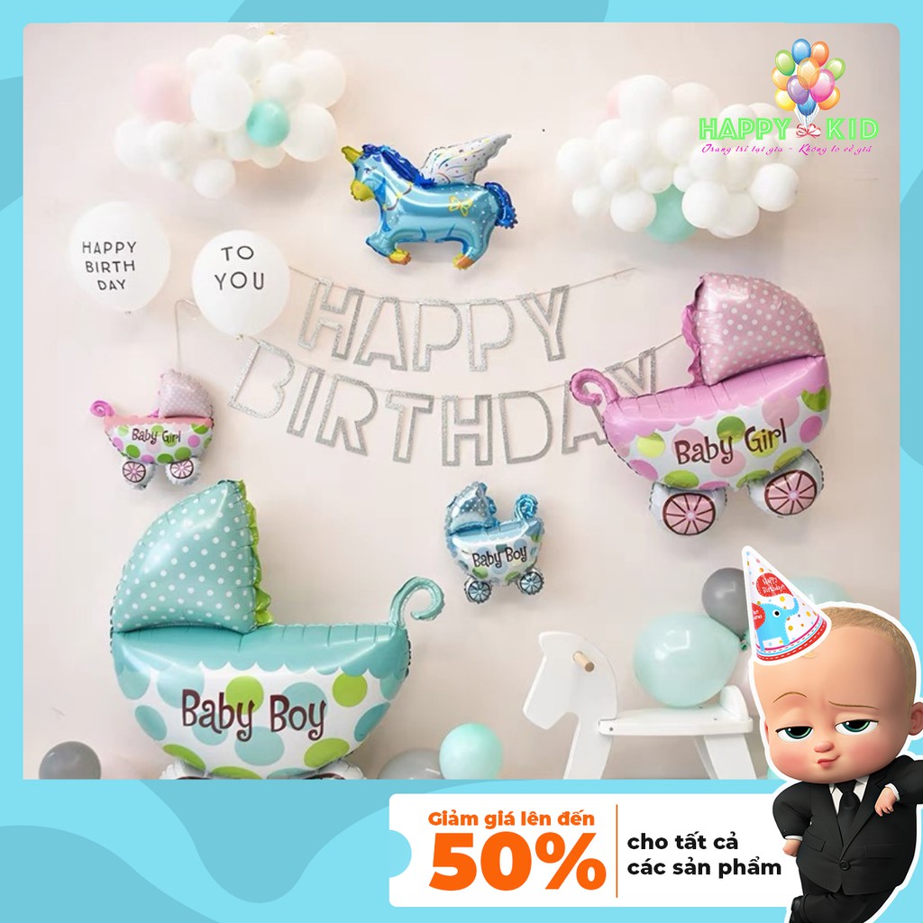 Bóng bay hình xe nôi bé trai, bé gái trang trí sinh nhật, đầy tháng, thôi nôi