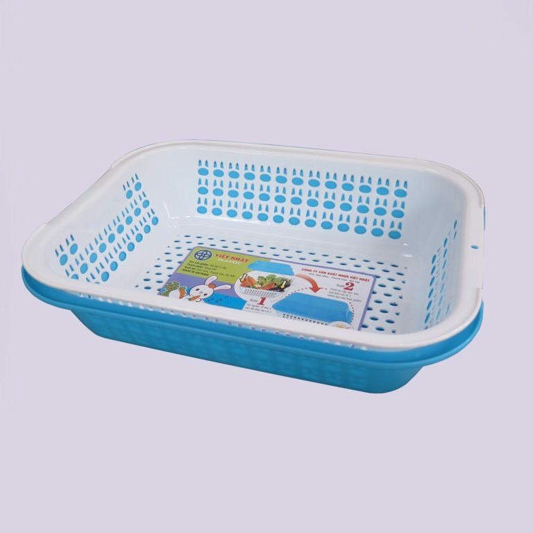 Rổ 2 lớp đa năng bằng nhựa PP cao cấp rửa rau củ trái cây Rổ nhựa kèm chậu để đồ ráo nước phong cách hiện đại MS3265
