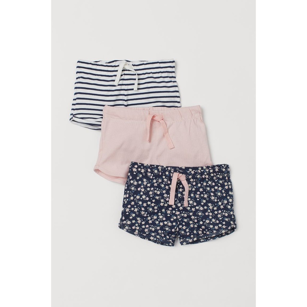 Set 3 quần shorts sọc ngang - hồng - hoa nhí navy, quần dây rút, Hờ mờ UK săn SALE