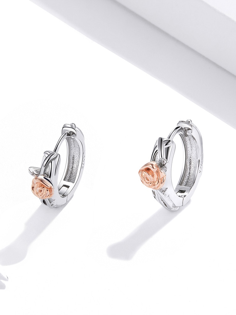 Khuyên Tai Bamoer Sce971 Bạc Thật 925 Hình Hoa Hồng Thời Trang Cho Nam Nữ