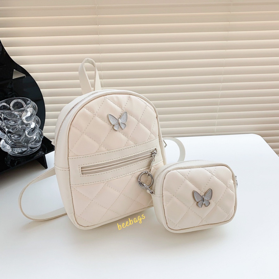 Balo Mini Họa Tiết Bướm Kèm Túi Nhỏ Xinh Xắn | BALO01 | Combo Balo Da Màu Hồng, Đen, Trắng Đi Chơi, Đi Học Và Cafe