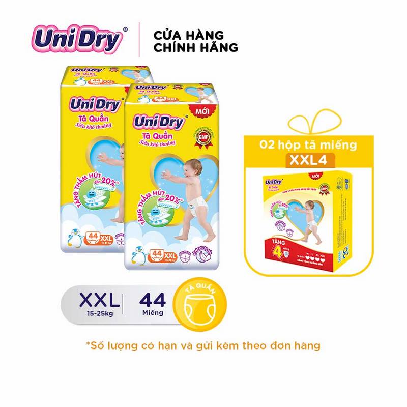 Combo 02 tã quần UniDry siêu khô thoáng gói Jumbo M60/L54/XL48/XXL44