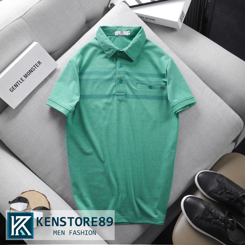 Áo thun nam trung niên có cổ PH có túi vải cotton KENSTORE89 ATP150