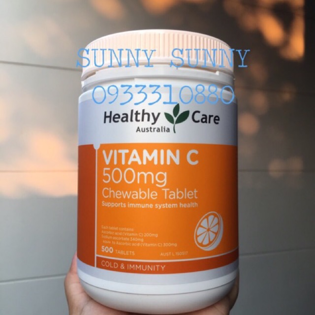 Viên nhai vitamin C Healthy Care 500 viên.
