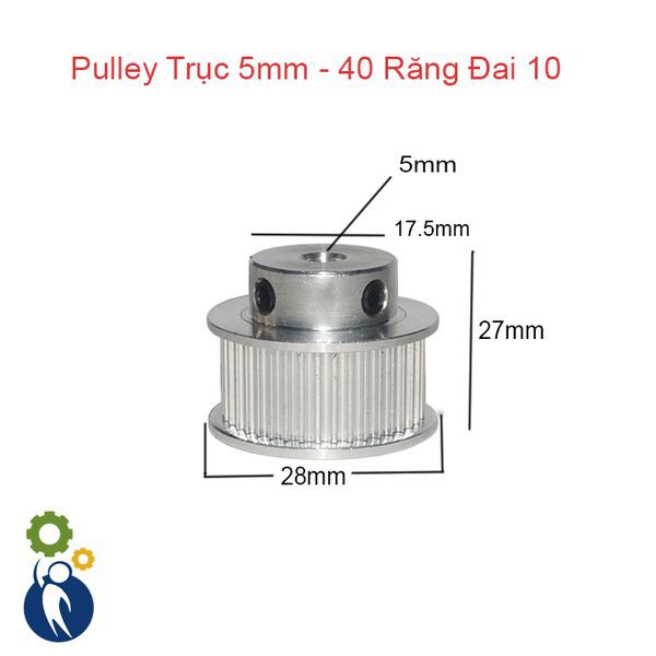 Buly, Puly, Pulley Trục 5mm - 40 Răng Đai 10, sử dụng với dây đai 2GT-10mm