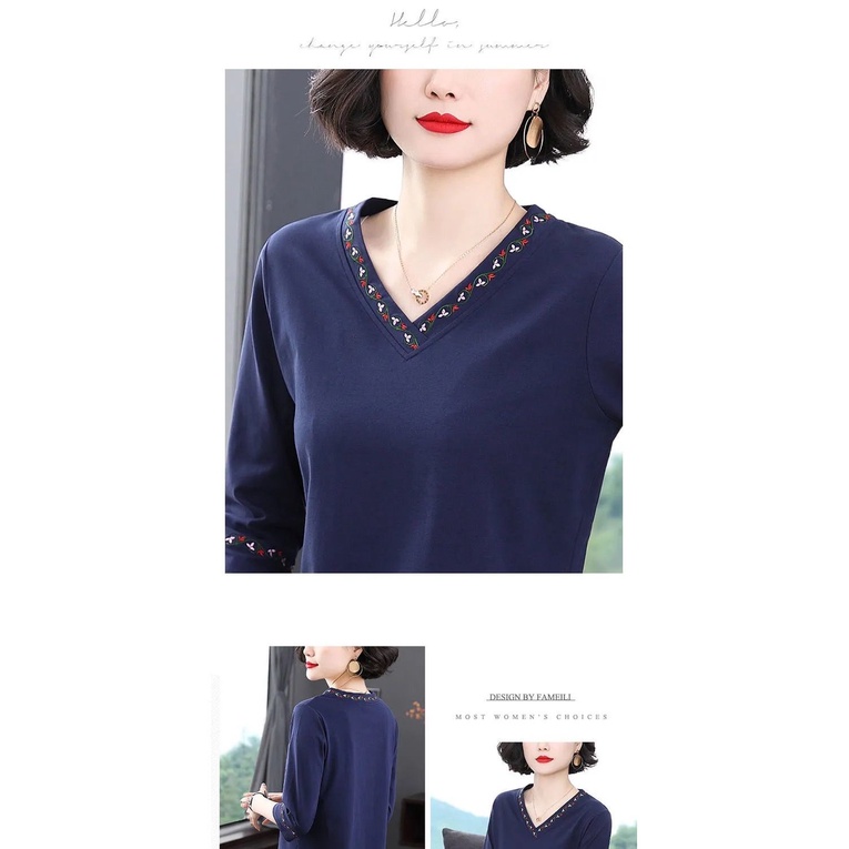 Áo Thun Cotton Tay Dài Dáng Rộng Thời Trang Cho Phụ Nữ Trung Niên