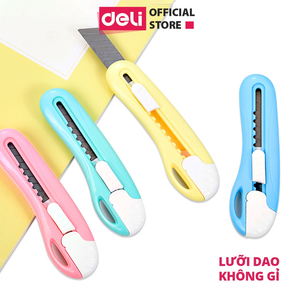 Dao rọc giấy mini 55mm Deli - bỏ túi - 4 màu - Xanh lá/ xanh dương/ hồng/ vàng - 2024