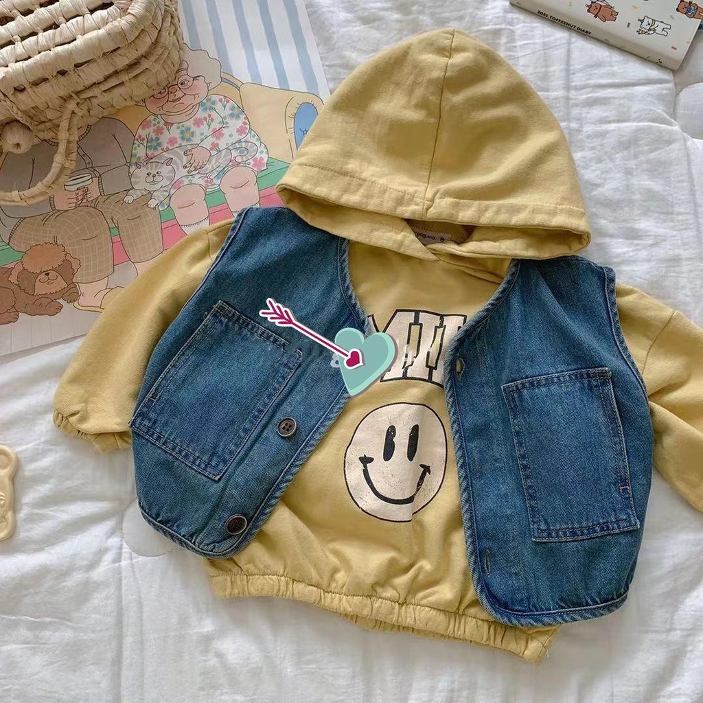 [Babycat] Hàng Có Sẵn Áo Khoác Denim Không Tay Phong Cách Nhật Bản Hàn Quốc Mặc Thường Ngày Cho Bé Trai / Bé Gái