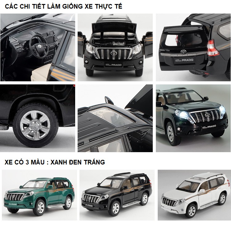 Xe mô hình ô tô Toyota Land cruiser PRADO bằng sắt tỉ lệ 1:32 - Xe ô tô đồ chơi trẻ em mở được cửa có đèn và âm thanh