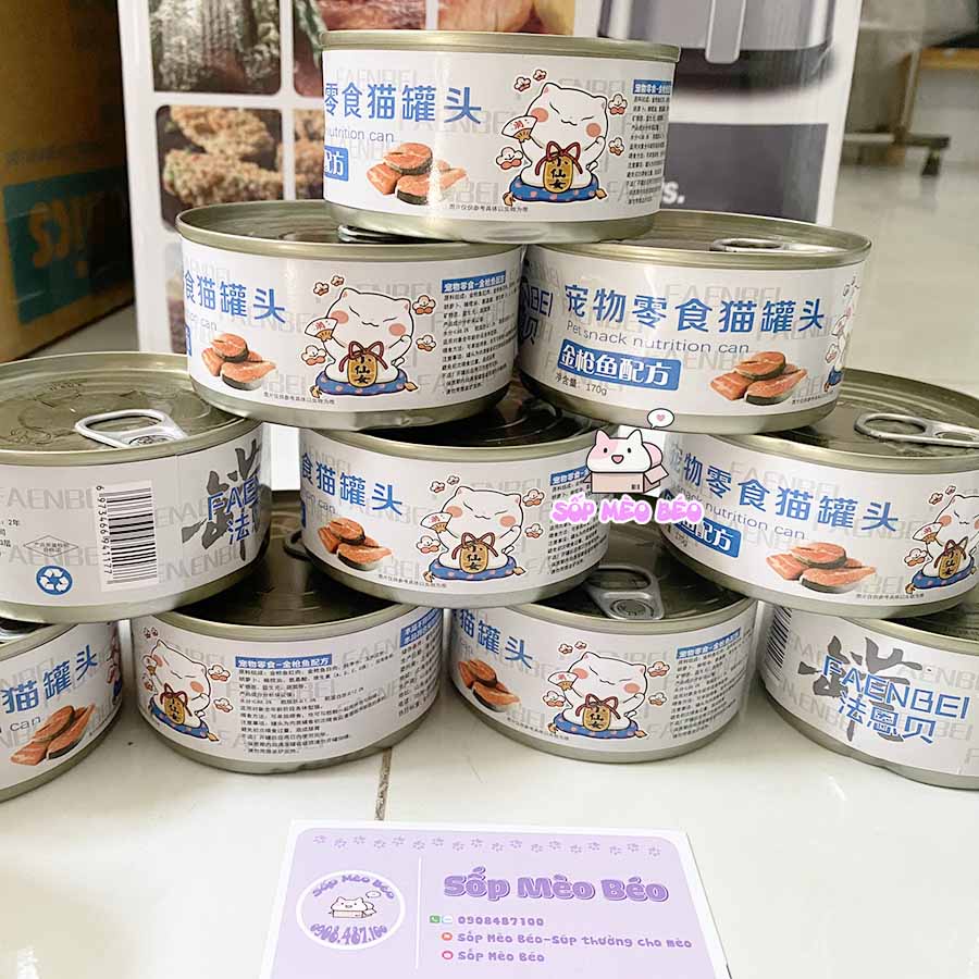 Lon pate FAENBEI 170gr Nguyên sớ cá to, bữa ăn chính thơm ngon dinh dưỡng cho Mèo
