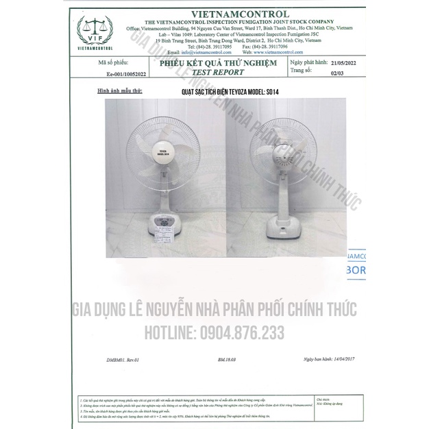 Quạt Tích Điện 5 Cánh 14 inch LÊN ĐẾN 15H CHẠY ÊM - TEYOZA Model S014 - BH 6 tháng Checked By Vinacontrol
