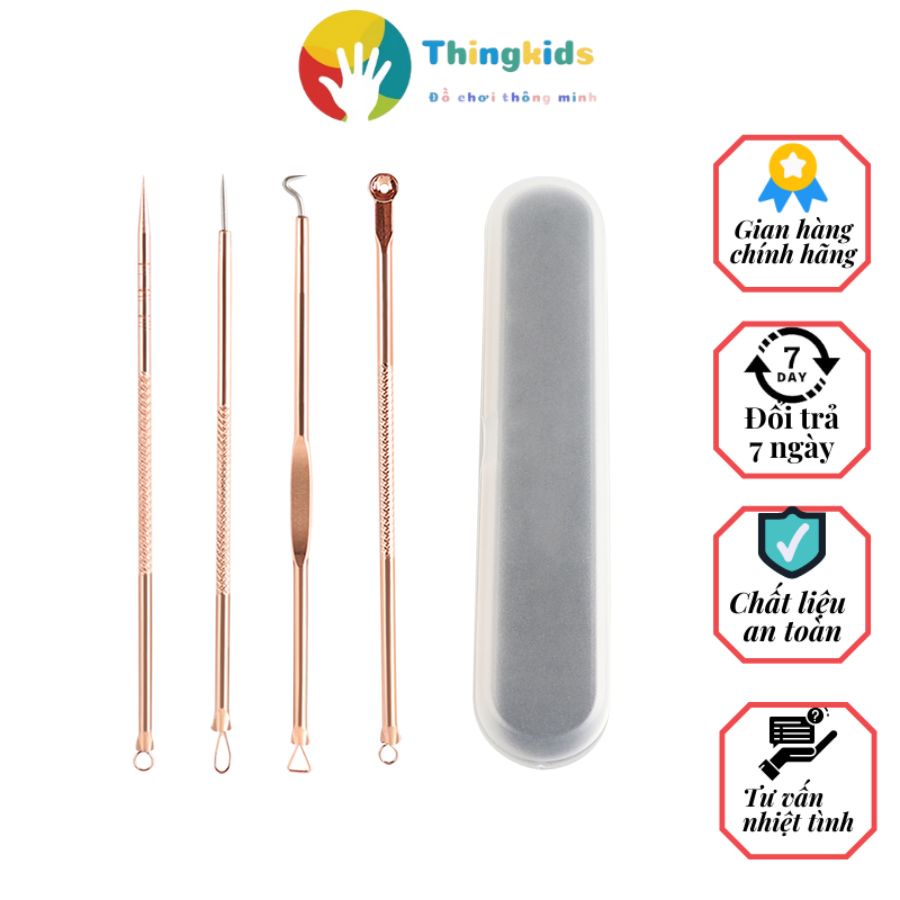 Bộ dụng cụ nặn mụn 4 chi tiết 8 đầu có thể dùng lấy ráy tai tiện lợi - Thingkids