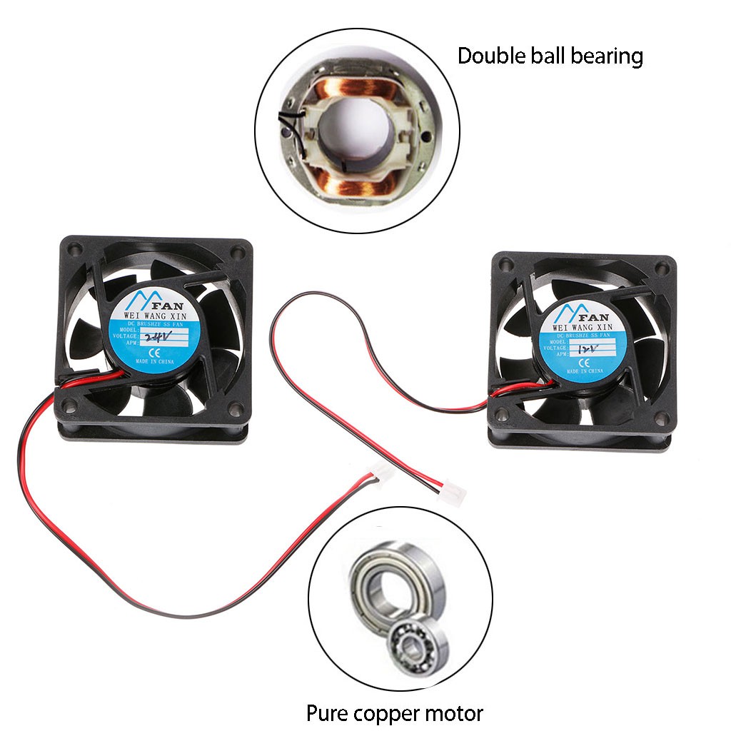 Quạt tản nhiệt DC 12V 24V 2-Pin 60mm × 60mm × 25mm