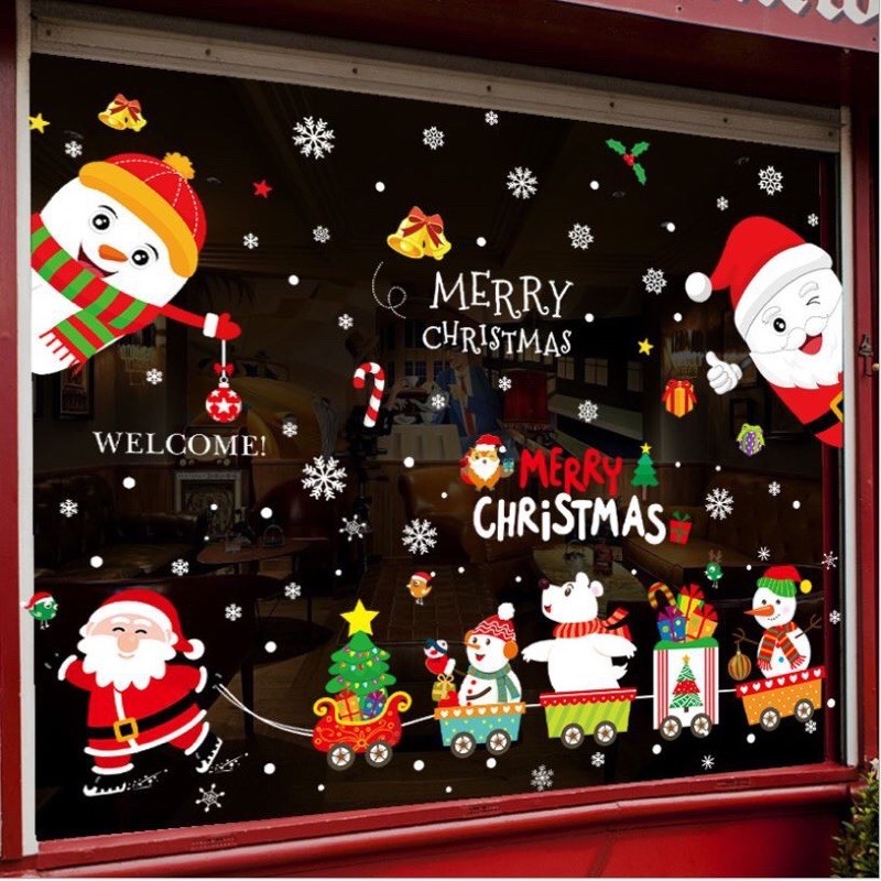 Combo decal dán Noel - Noel kéo xe phối noel nhí chào ( 2 tấm )