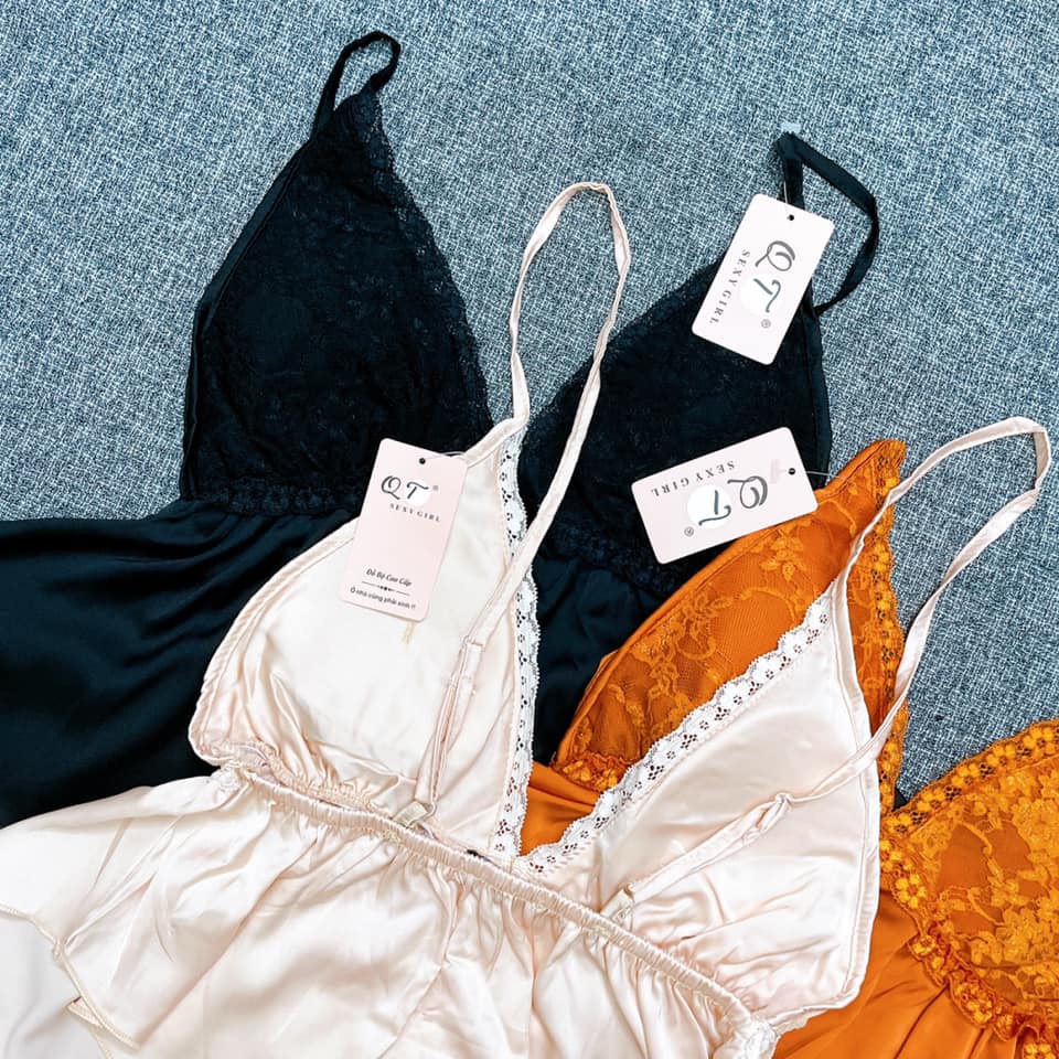Đồ ngủ sexy nữ 2 dây Bộ ngủ ren Set ngủ Chất Lụa Latin Mát Mềm Mại Gợi Cảm [DN38]