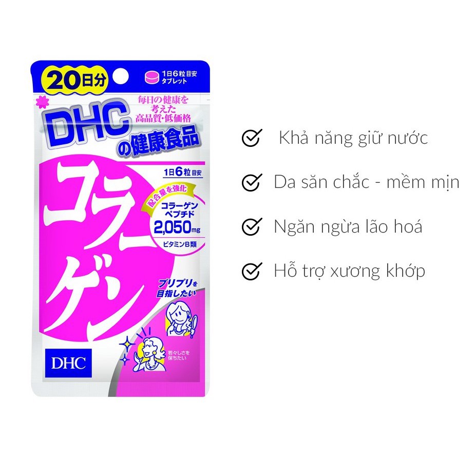 Viên uống chống lão hóa đẹp da DHC collagen nhật bản TẶNG mặt nạ Sexylook / xịt dưỡng Eucerin (Nhập khẩu)