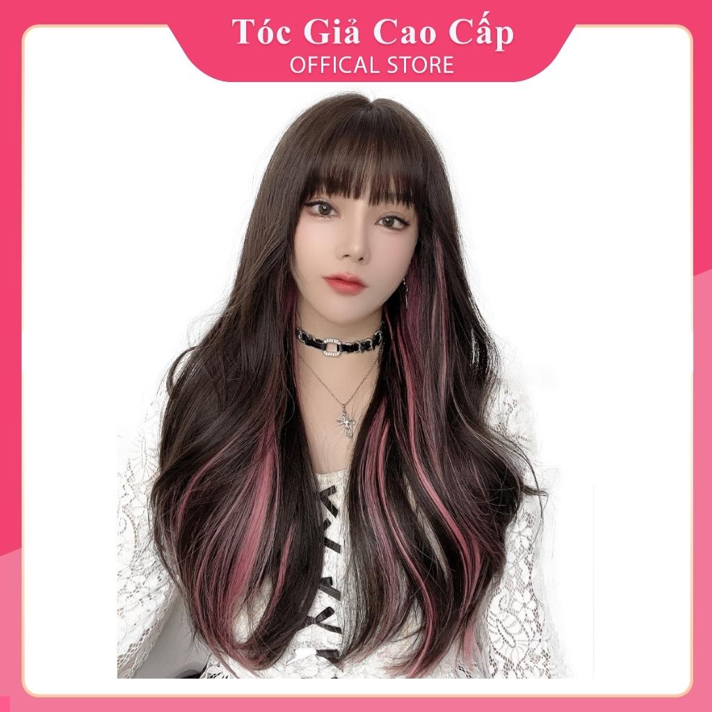 Tóc giả nữ nguyên đầu xoăn dợn dài phối highlight tặng kèm lưới trùm, S1278