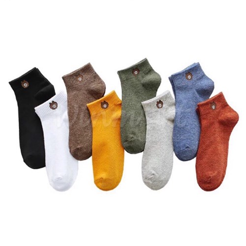 Bộ 10 đôi tất, vớ cổ ngắn hình gấu brown dễ thương (Có túi cute)