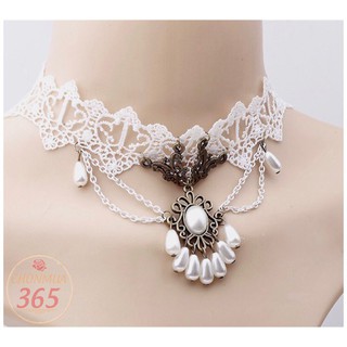 Vòng cổ ren trắng đính hạt vòng choker vải mẫu hot nhất 2020 CKV105