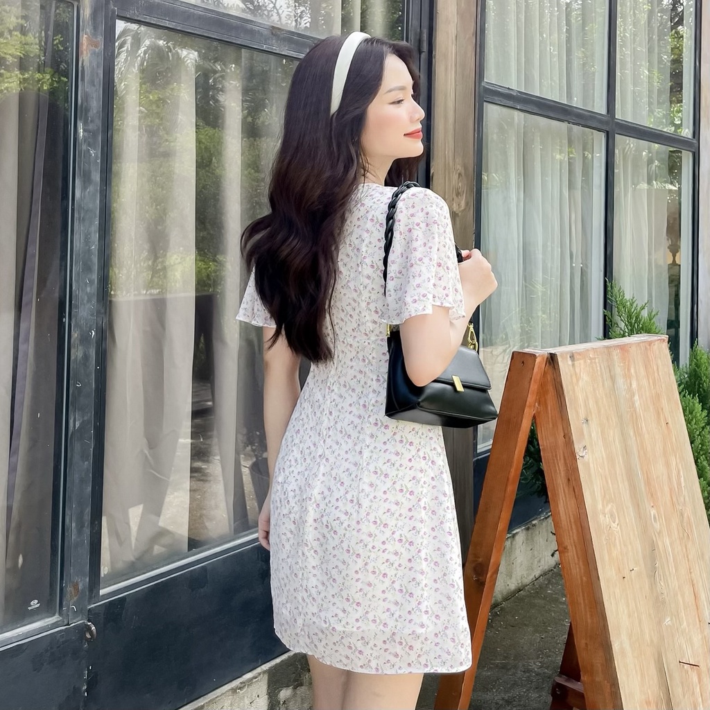 Đầm REMIE - Đầm hoa cổ V tay cánh tiên