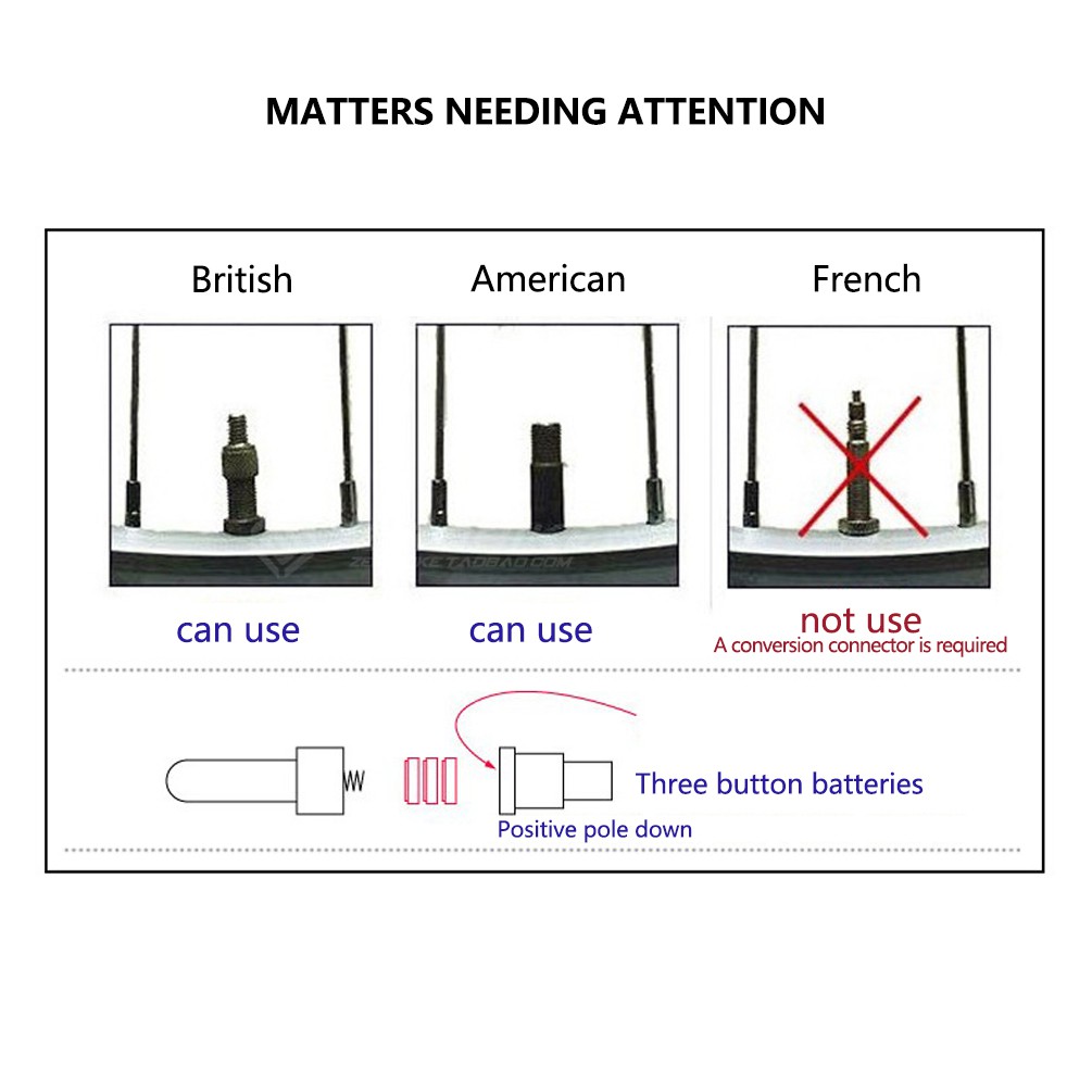 Set 1 cặp đèn LED nhiều màu cho van xe đạp kèm pin an toàn vào ban đêm