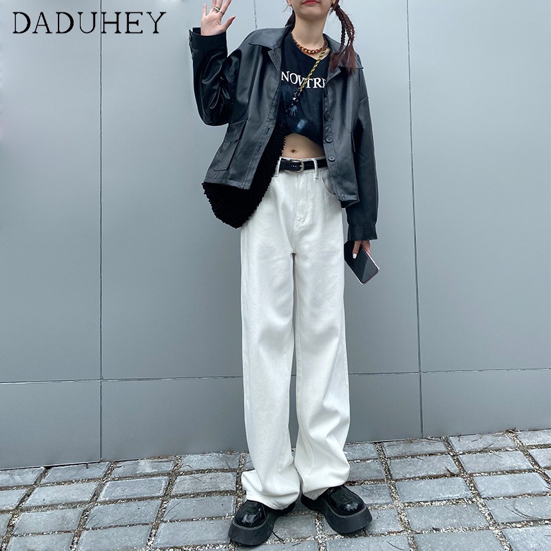 Quần denim ống rộng lưng cao phối thắt lưng phong cách Hàn Quốc thời trang cho nữ