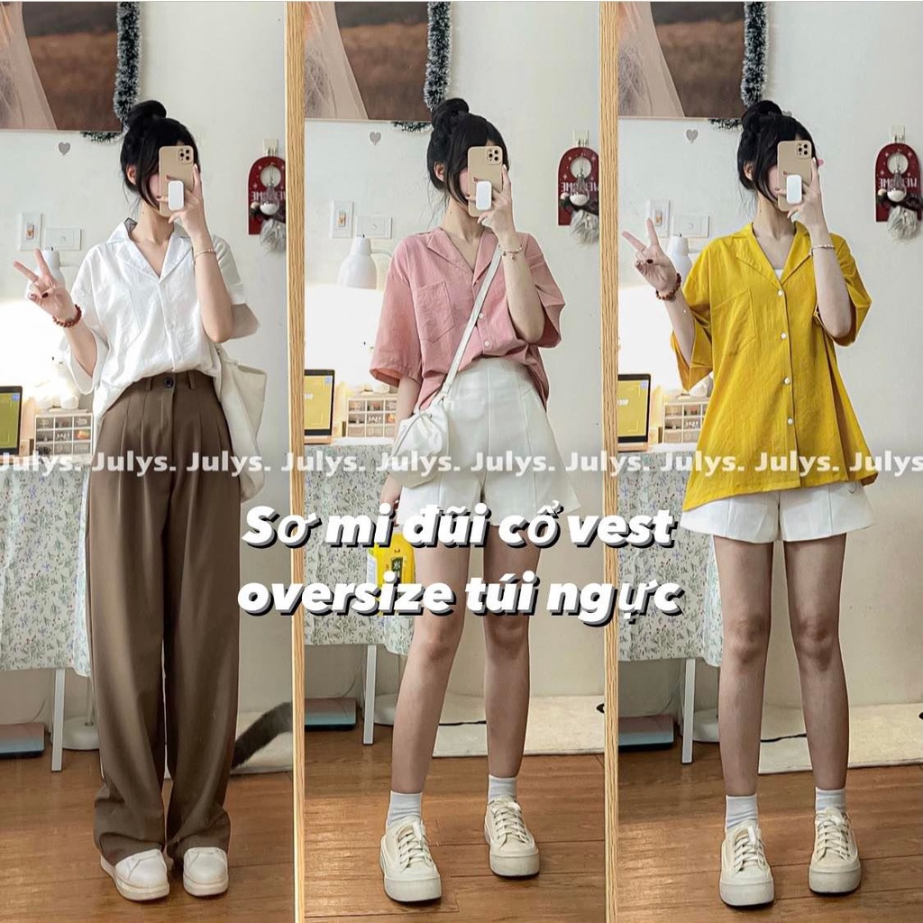 Sơ mi đũi xước cổ vest túi ngực Julys (ảnh thật kèm video)