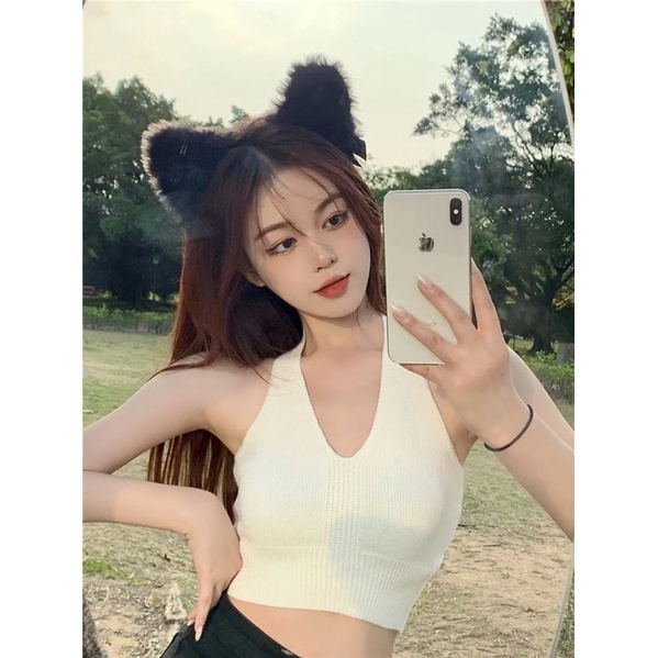 Áo Dây Cổ Yếm Nữ Màu Đen Trắng Xanh Hồng Tím Cổ Chữ V Sát Nách Ba Lỗ Không Tay Chất Mongtoghi Loại 1 Style Hàn Quốci