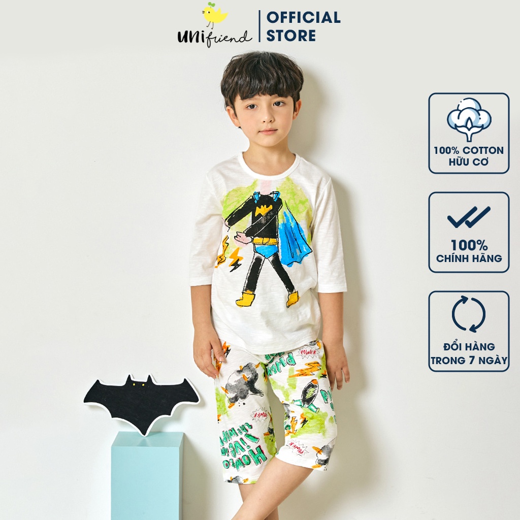 Đồ bộ lửng quần áo thun cotton mịn mặc nhà mùa hè cho bé trai Unifriend Hàn Quốc U2027