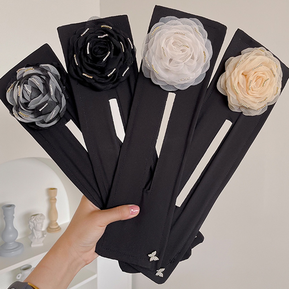 Băng Đô Cài Tóc Đính Hoa Trà Đen Trắng Thời Trang Cho Nữ