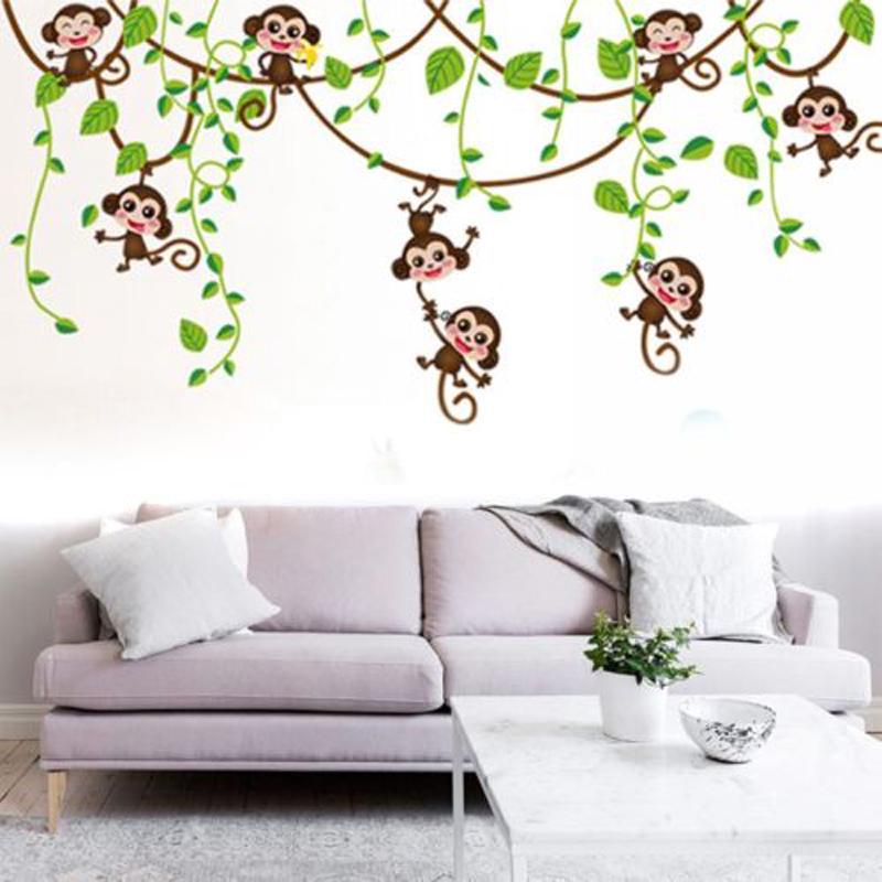 Decal Art Wall Vinyl Monkey Decor Baby Nursery Kids Sticker Jungle Tree Room