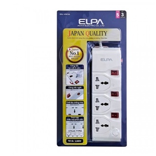Ổ điện elpa cắm 3 ổ điện, 3 công tắc 5m - trắng vni35