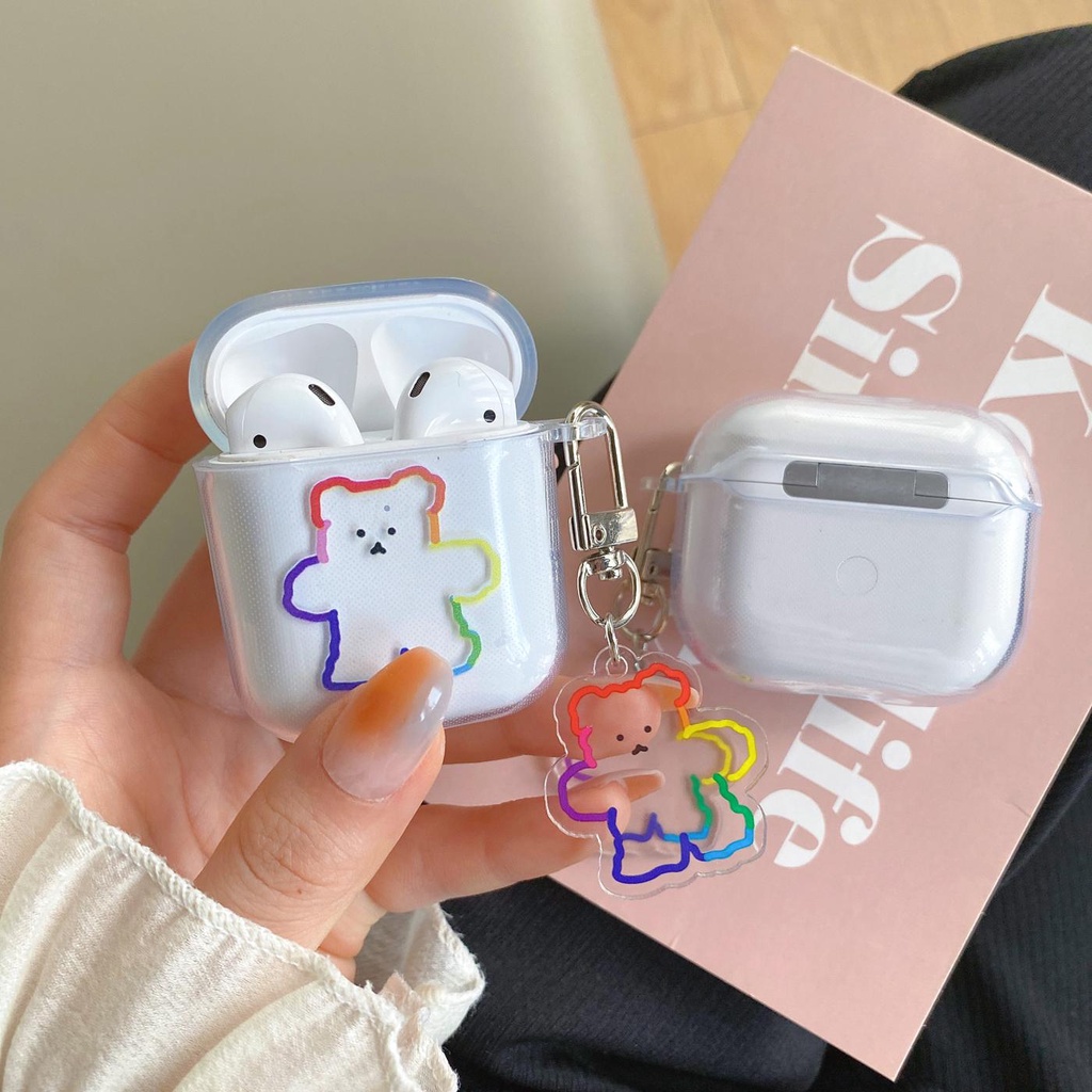 Vỏ Bảo Vệ Hộp Sạc Tai nghe không dây AirPods 1 2 pro 3 2021 gen3 Bằng Silicon Tpu Mềm Họa Tiết Gấu Cầu Vồng Hoạt Hình