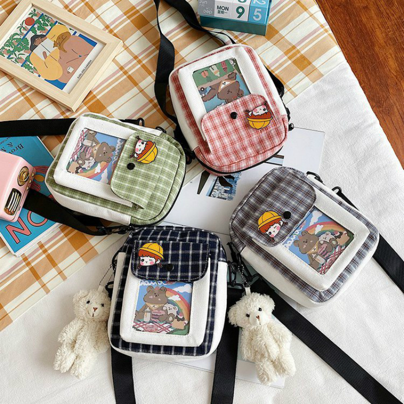 Túi đeo chéo họa tiết sọc caro xinh xắn thời trang 2021 cho nữ